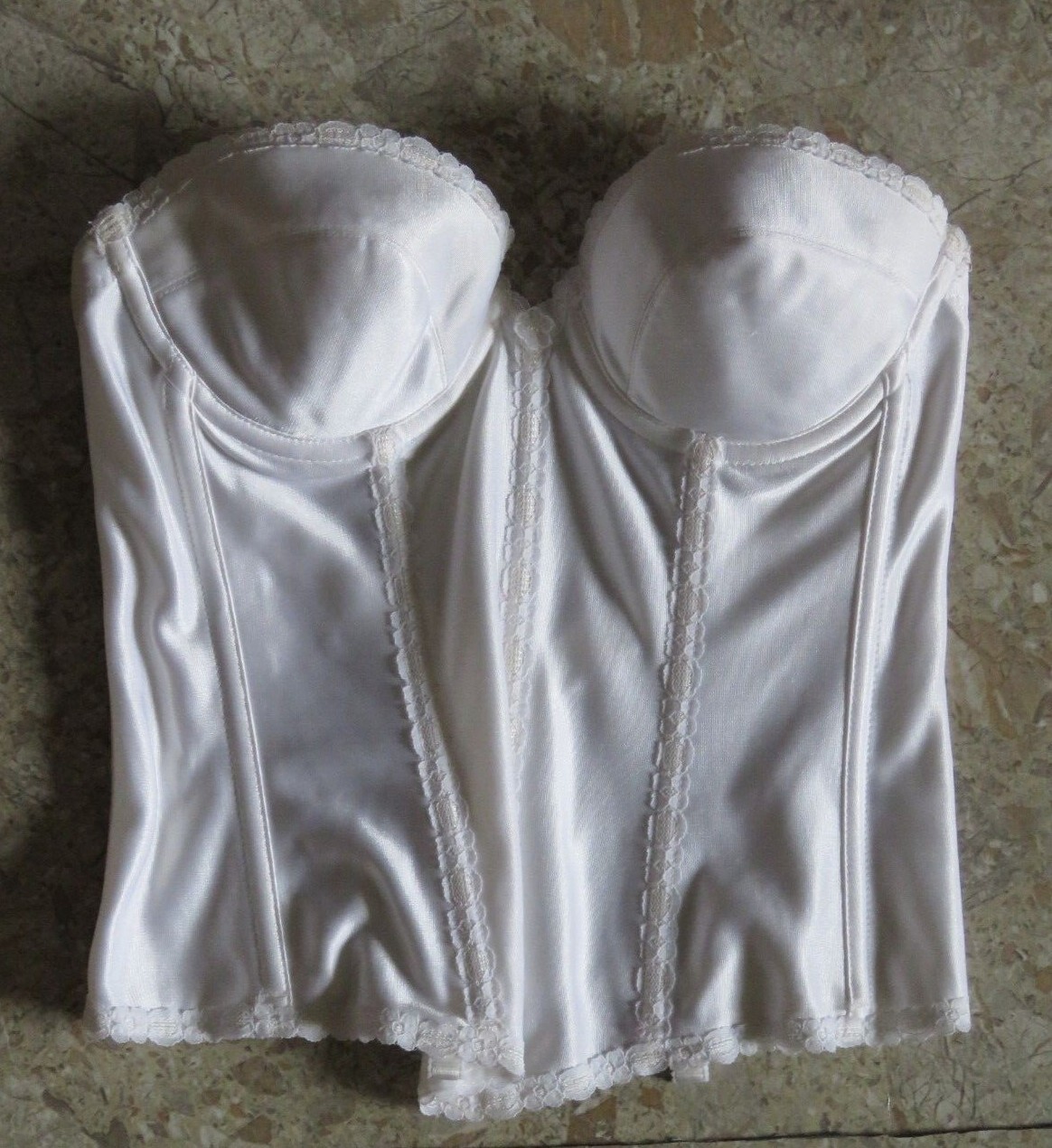 VTG Carnival Sz 36B White Corset Pin Up Bustier Strapless Backless Sexy Bra 
