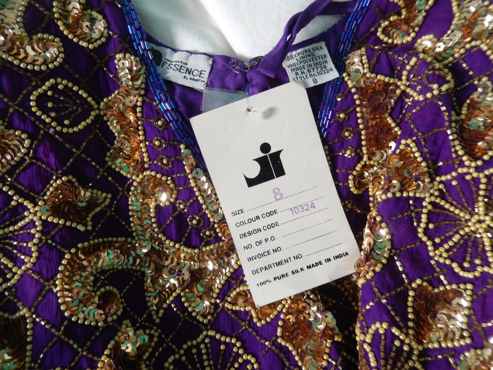 Vintage 80’s 90’s Purple Gold Sequin Beaded Party Cocktail Dress Glam Party