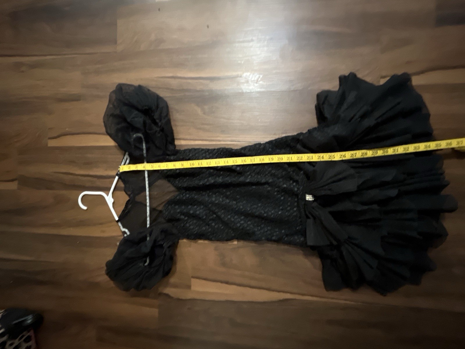 Vtg 80s Black Prom Cocktail Dress Puff Sleeve Sweetheart Bow w/ Rhinestones