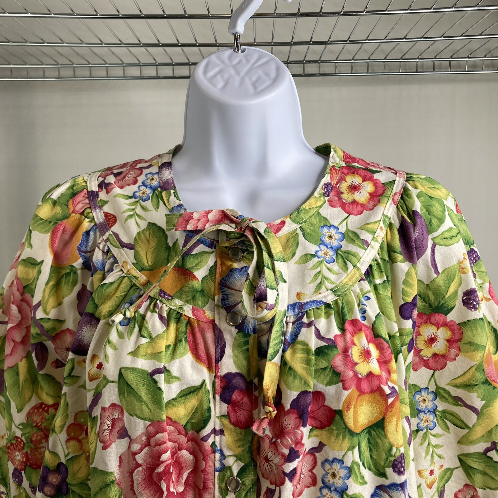 VTG 70s Carole Rainbow Floral Button Front Kaftan Dress Size S Lounge Housecoat