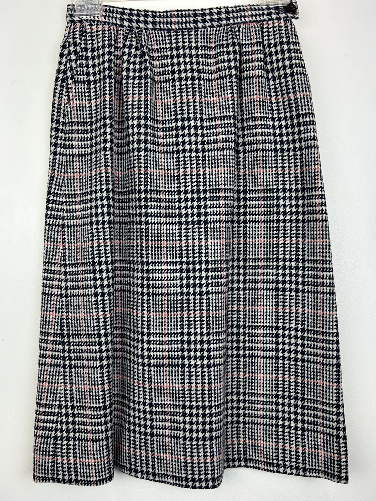 Vtg Pendleton Skirt Womens 4 100% Virgin Wool Houndstooth Navy White Pockets Y2K
