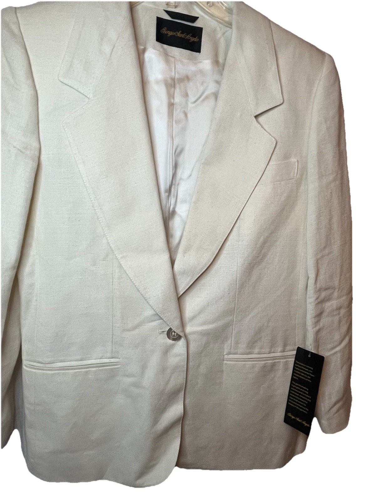 Vintage Giorgio St Angelo Cream Linen Blend Single Breast Blazer Womens 6 FLAW