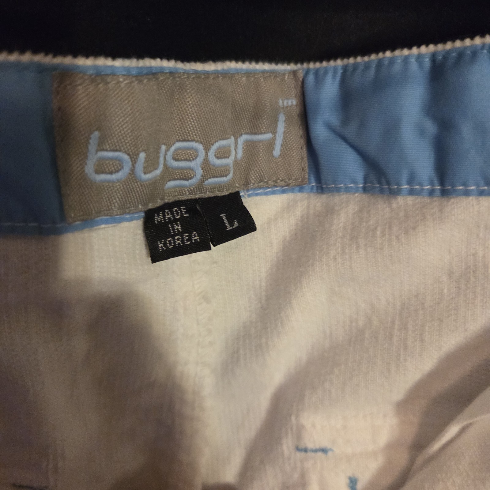 Vintage 90s Y2K Buggirl White/Blue Cords Baggy Wide Leg Pants Skater Rave Sz L