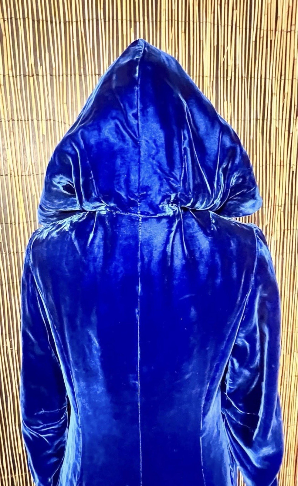 Vintage Bright Royal Blue Velvet Hooded Opera Coat Cape Pin Up Gothic