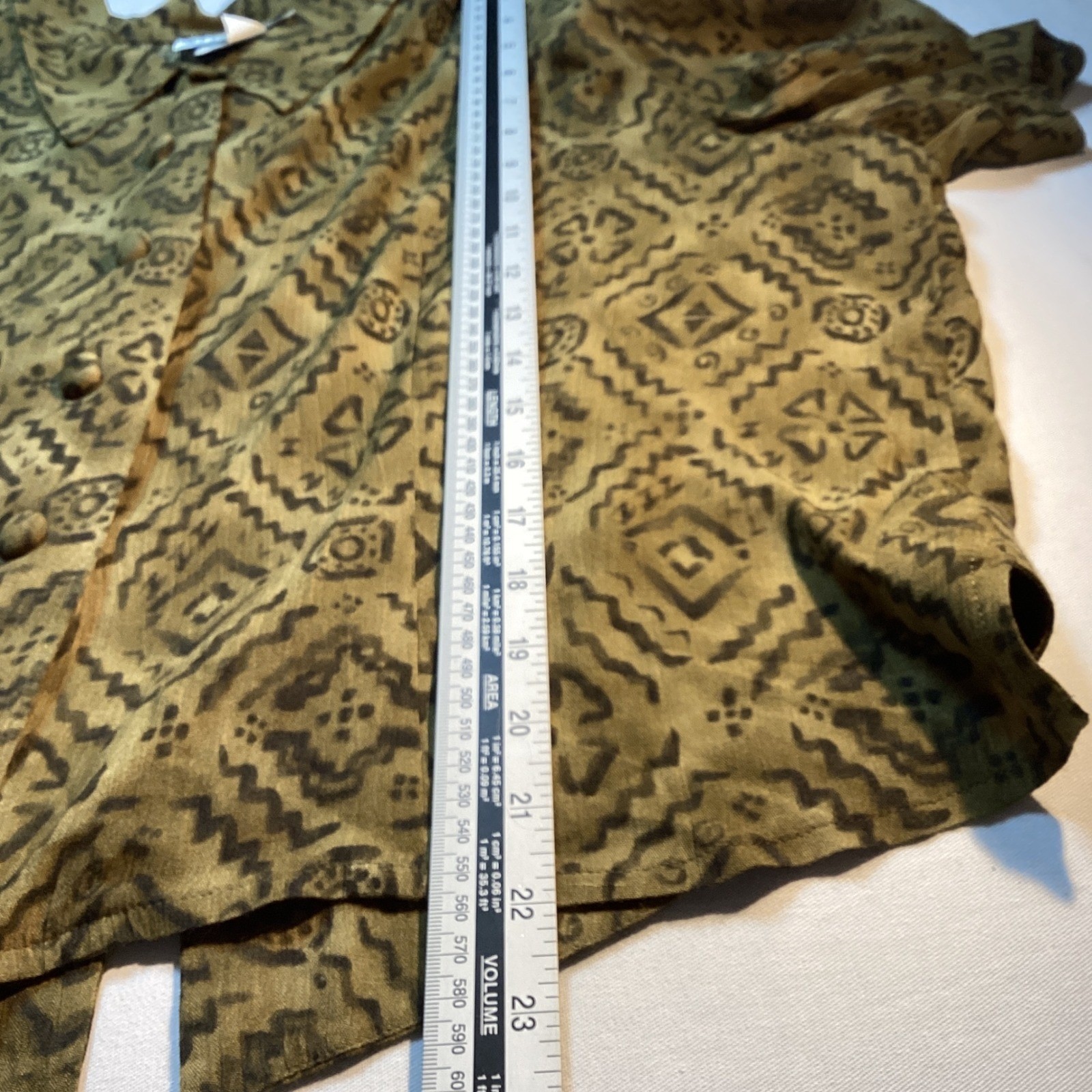 Vintage Miss Dorby Geometric Print Blouse Womens 16 Olive Green Boho Grunge