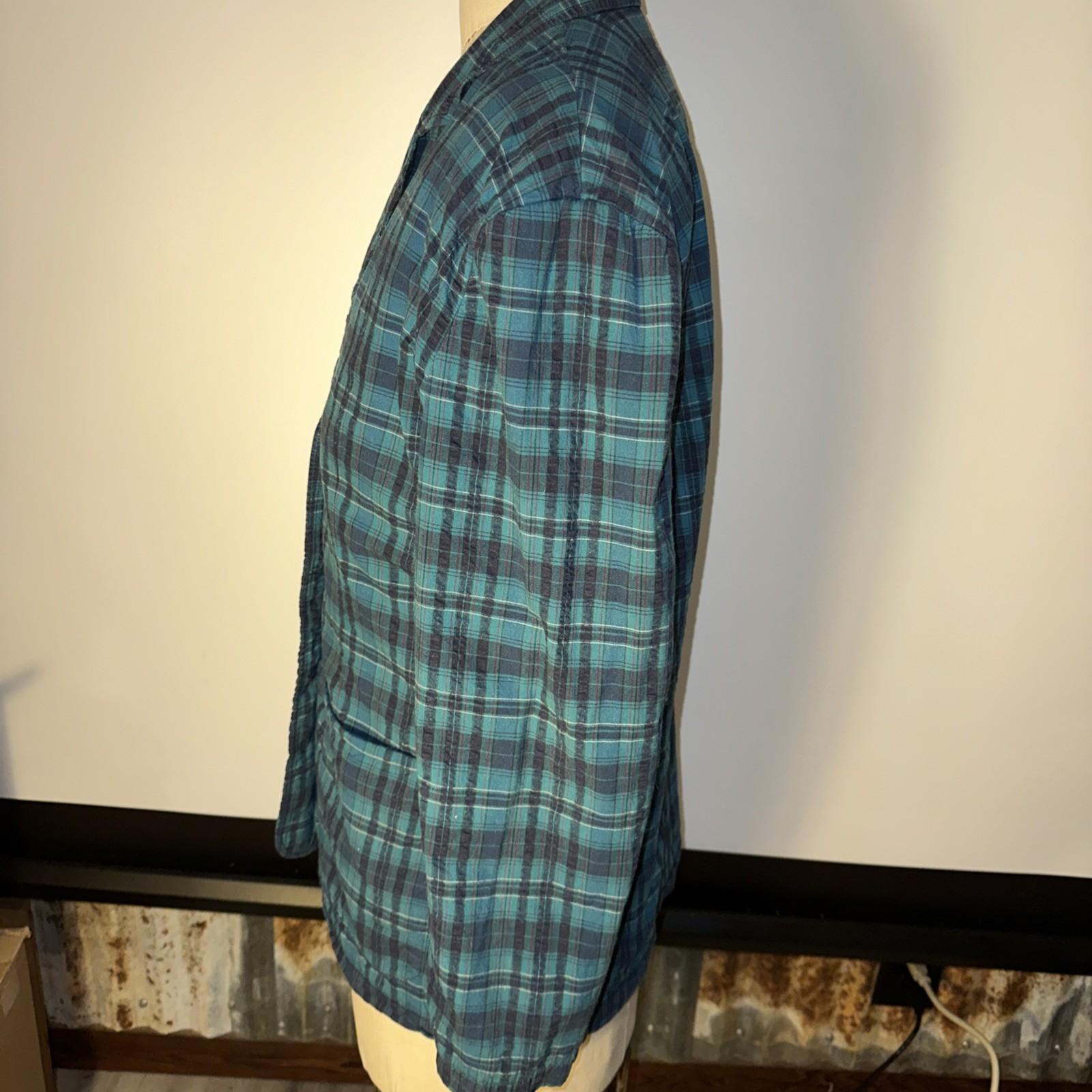 Vintage Eddie Bauer Blue Plaid Blazer Poplin Sport Jacket Women’s Sz Lg