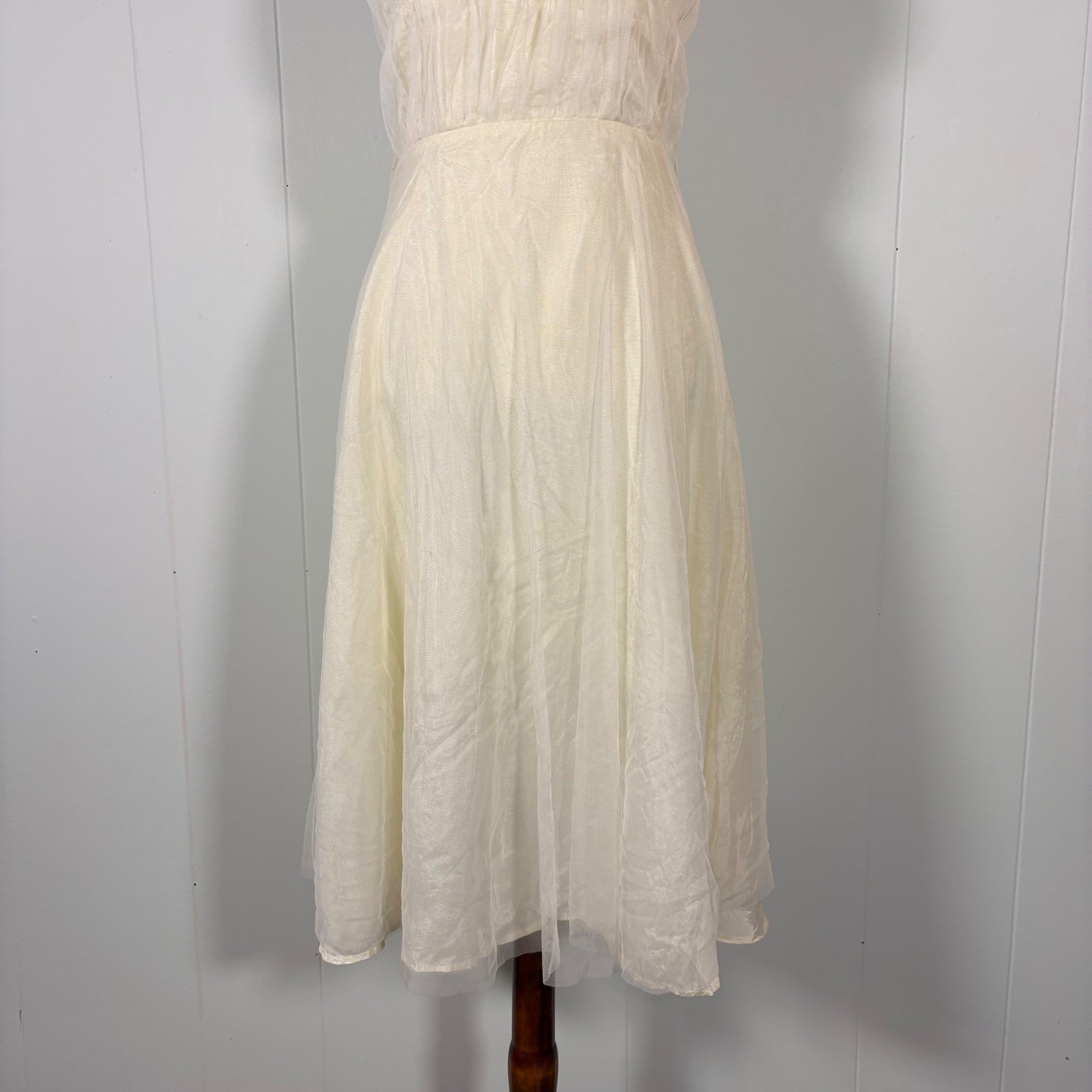 90s Y2K Cream Sweetheart A-Line Dress Women’s XS Midi Fairy Princess Angel Retro