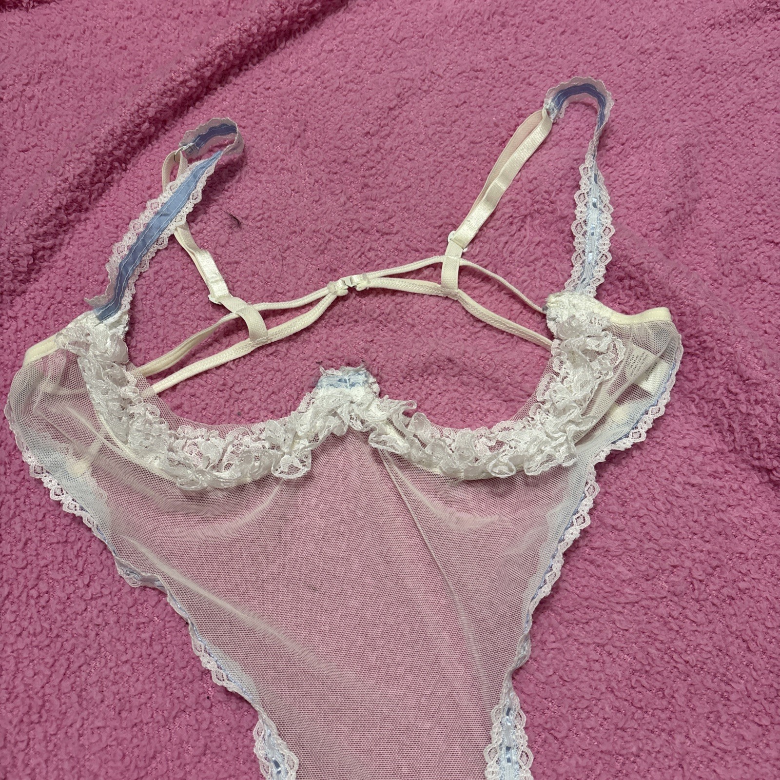 Vintage Fredericks Of Hollywood style lace teddy bodysuit with ruffles #80921