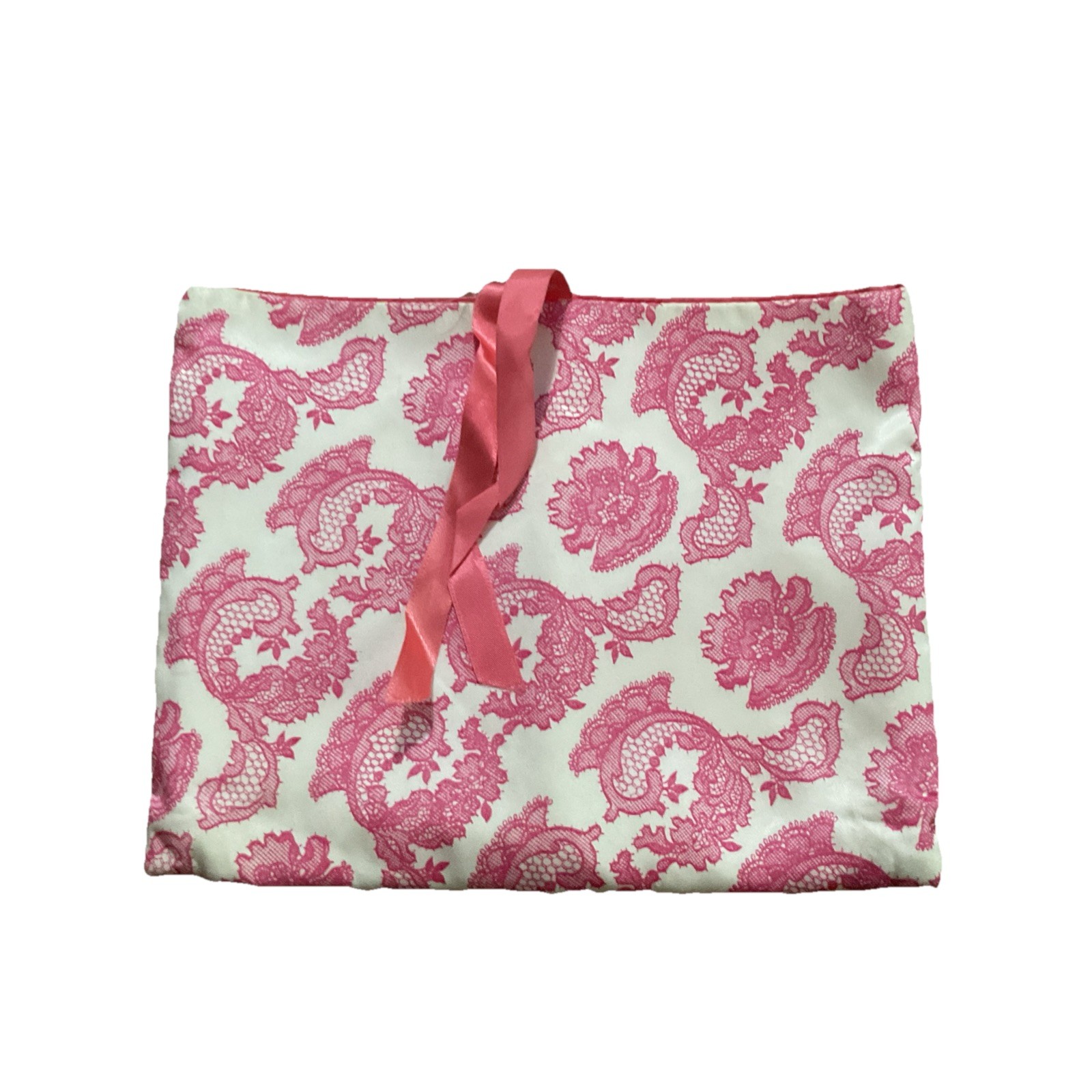 Schiaparelli Vintage Stockings Bag Pink Satin Lace Print Lingerie Hosiery Storag