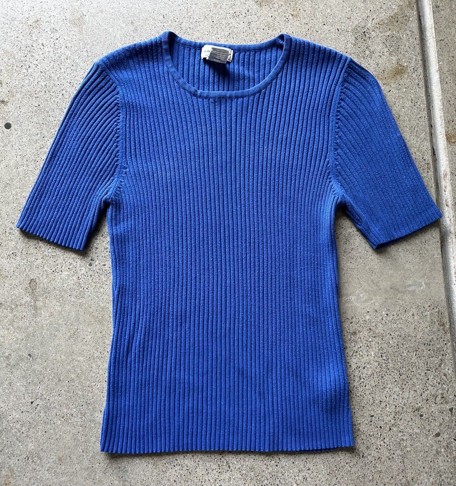 Vintage Yarnworks Blue Acrylic Cotton Blend Ribbed Stretchy Scoop Neck Top Sz M