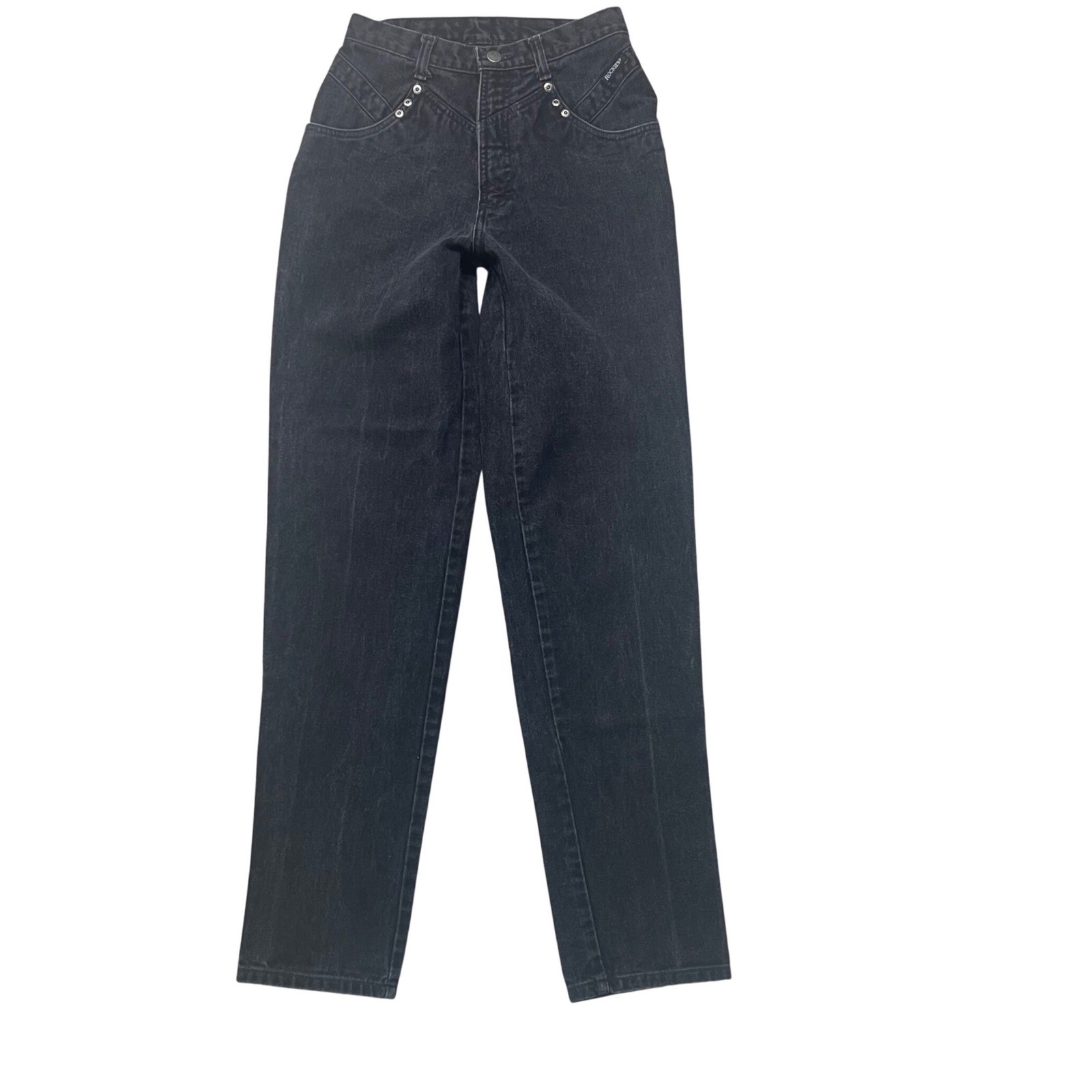 Vintage Rockies Black Western Jeans High Waist Studded V-Yoke Cotton 29/9 34