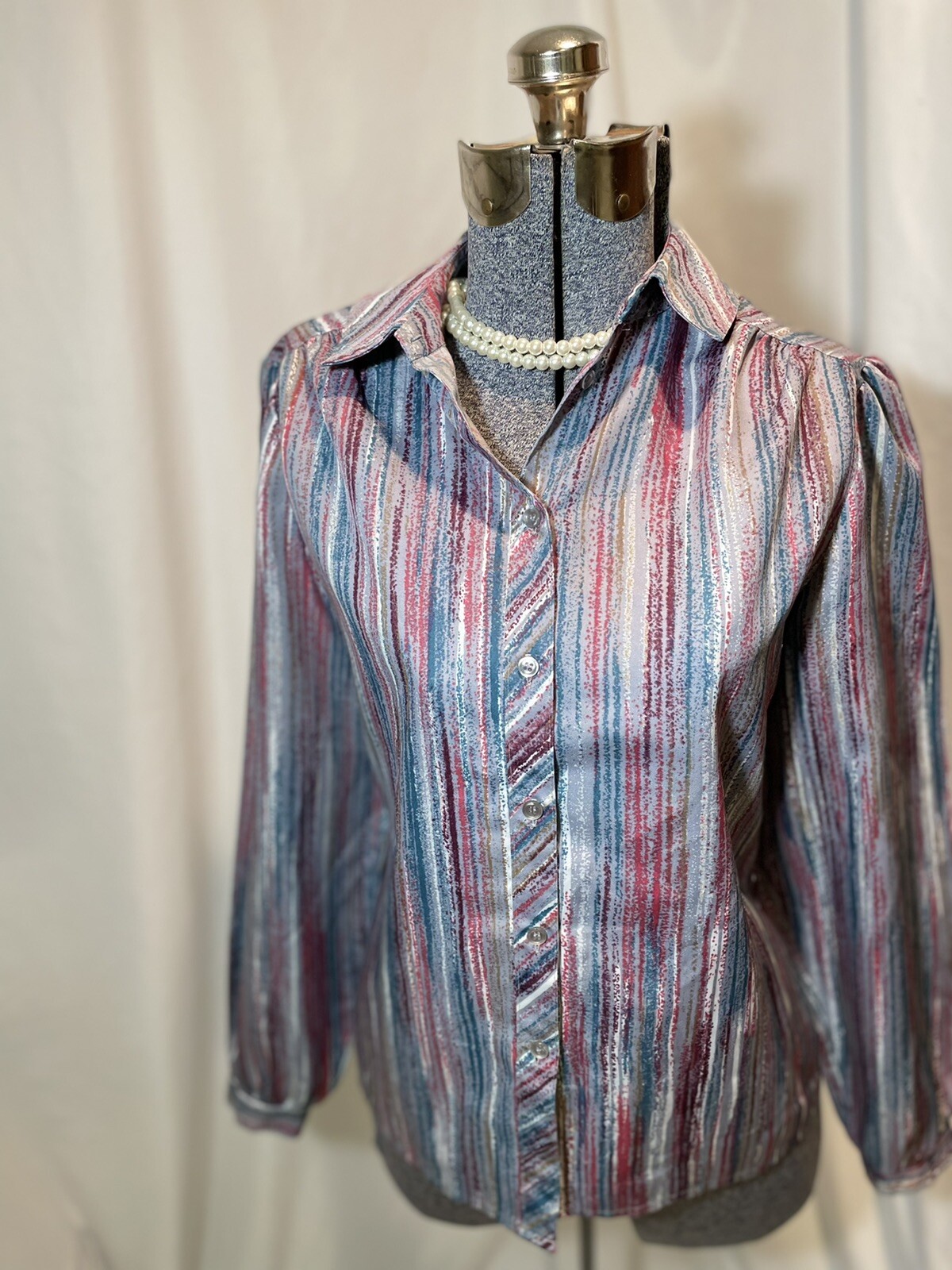 Vintage 70’s Disco Shirt By Lady Arrow Size M Medium Secretary Style Or Club