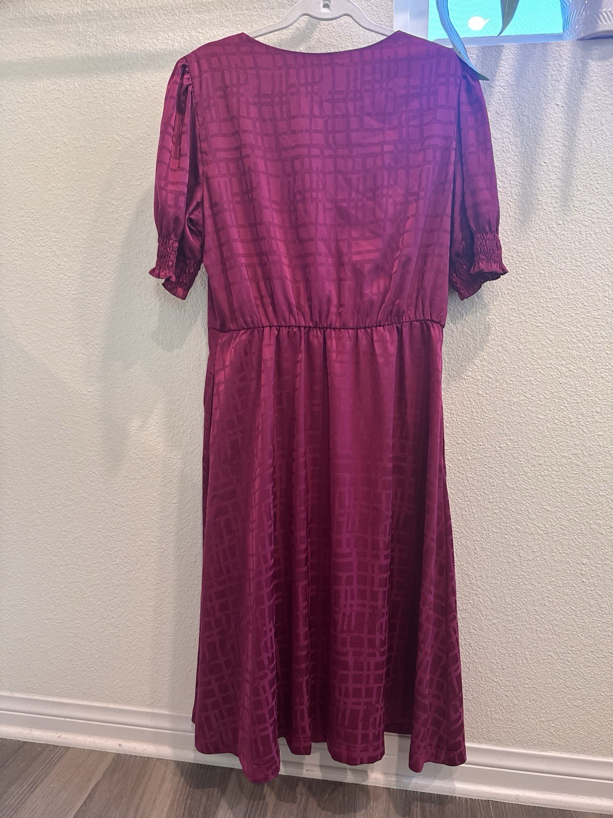 Vintage Purple Patterned Short Sleeve Dress Tie Waist Button Front Regular Size