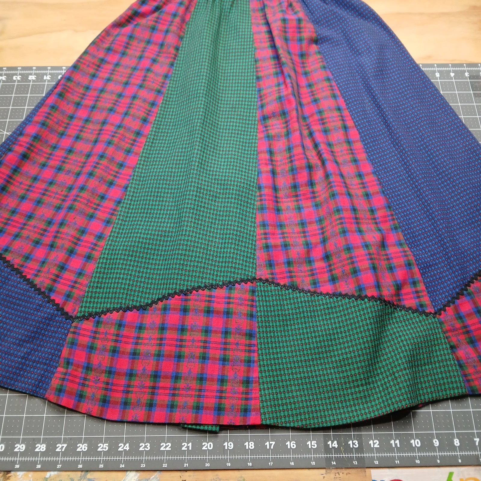 Vtg Susan Bristol Patchwork Prairie Cottagecore Plaid Midi Skirt Pockets 4