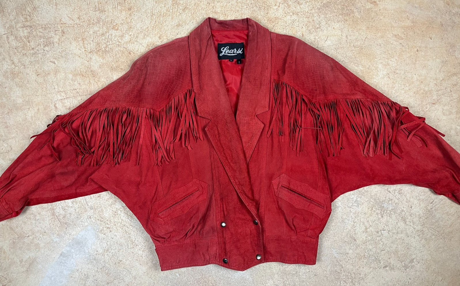 Vintage Red Learsi Western/Boho Leather Jacket with Fringe Tassels
