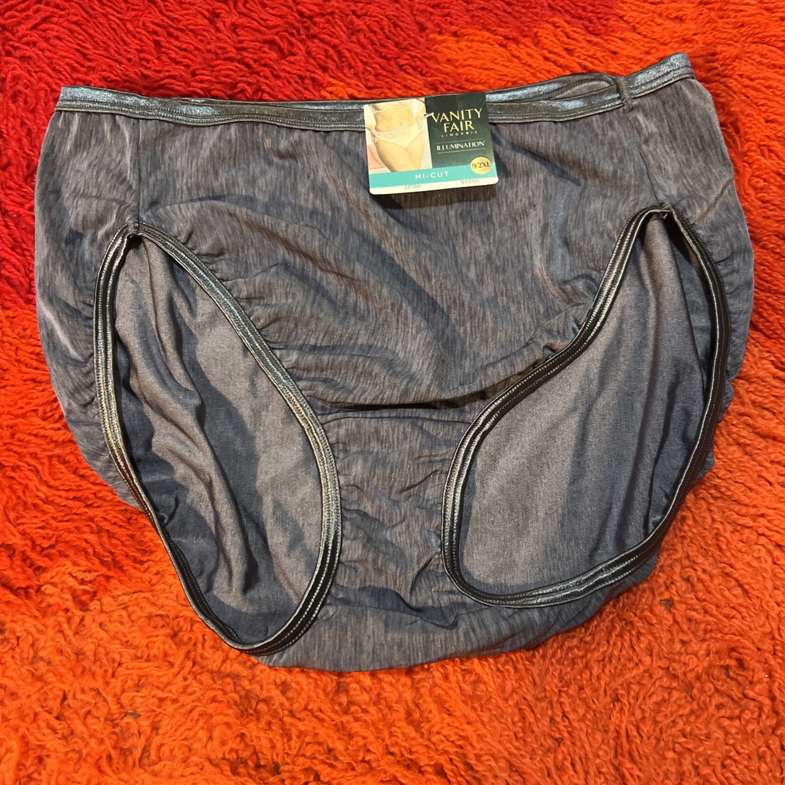 Vtg Vanity Fair Silky Nylon Satin Trim Charcoal Grey Panties 9 2XL