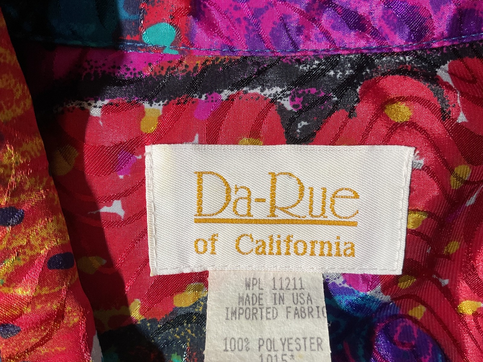 Vintage Da-Rue Of California Colorful Long Sleeve Elastic Waist Top Size 10 -B41