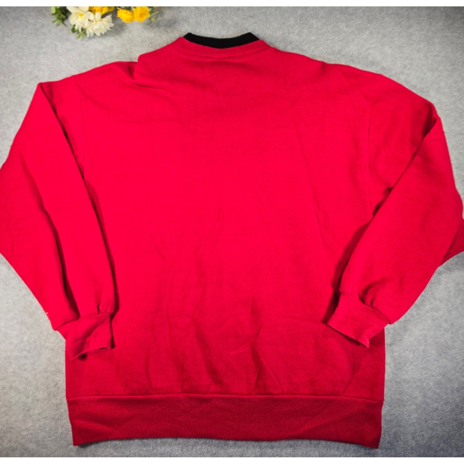 Vintage Top Stitch Morning Sun Cardinal Embroidered Crewneck Sweater Red Large