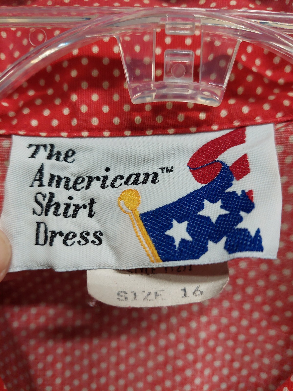The American Shirt Dress Vtg 80s Size 16 Red Polka Dots Full Skirt Shoulder Pads