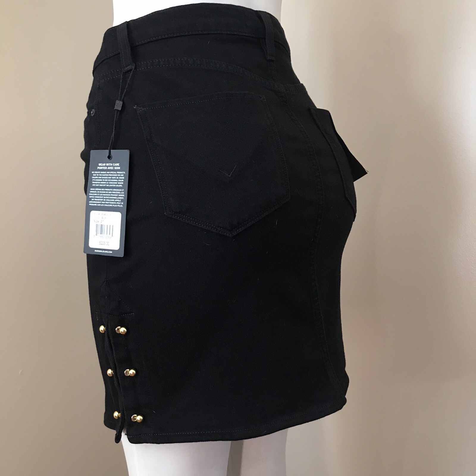 Hudson Women’s Gold Pierced Stretch Black Denim Skirt Sz 27 Urban Night NWT $225