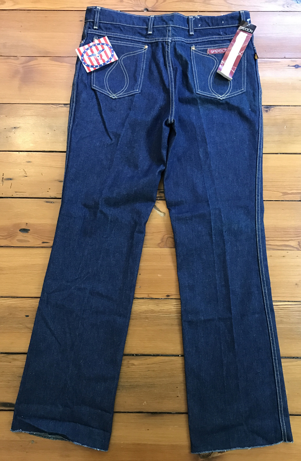 Vintage New Deadstock Sasson Dark Blue Denim Wide Leg Jeans Tall 38×35 USA made