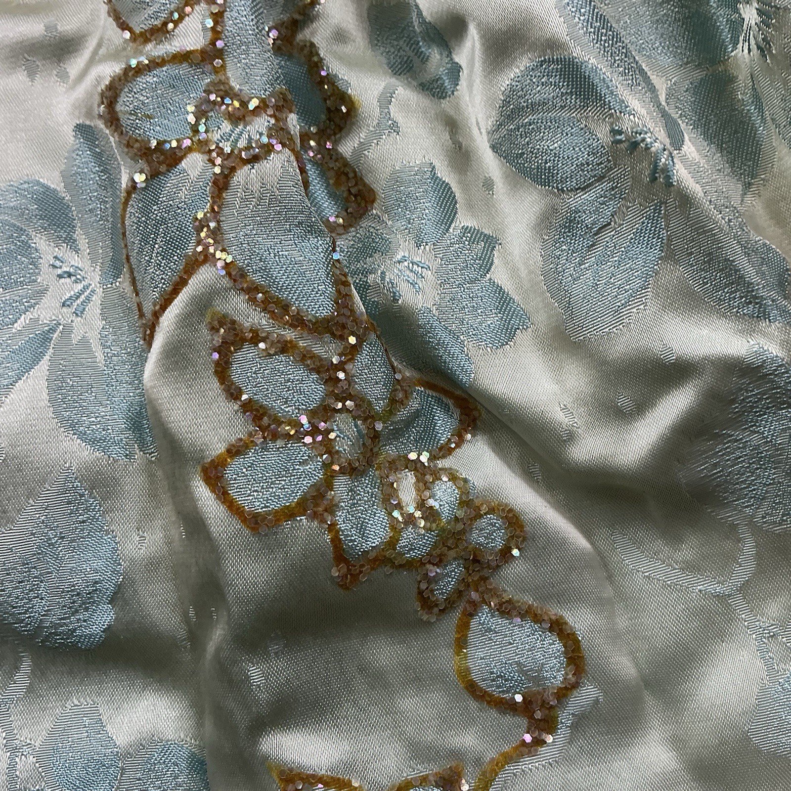 Vintage 1960s MCM sleeveless beaded empire waist floral appliqué gown SZ Small
