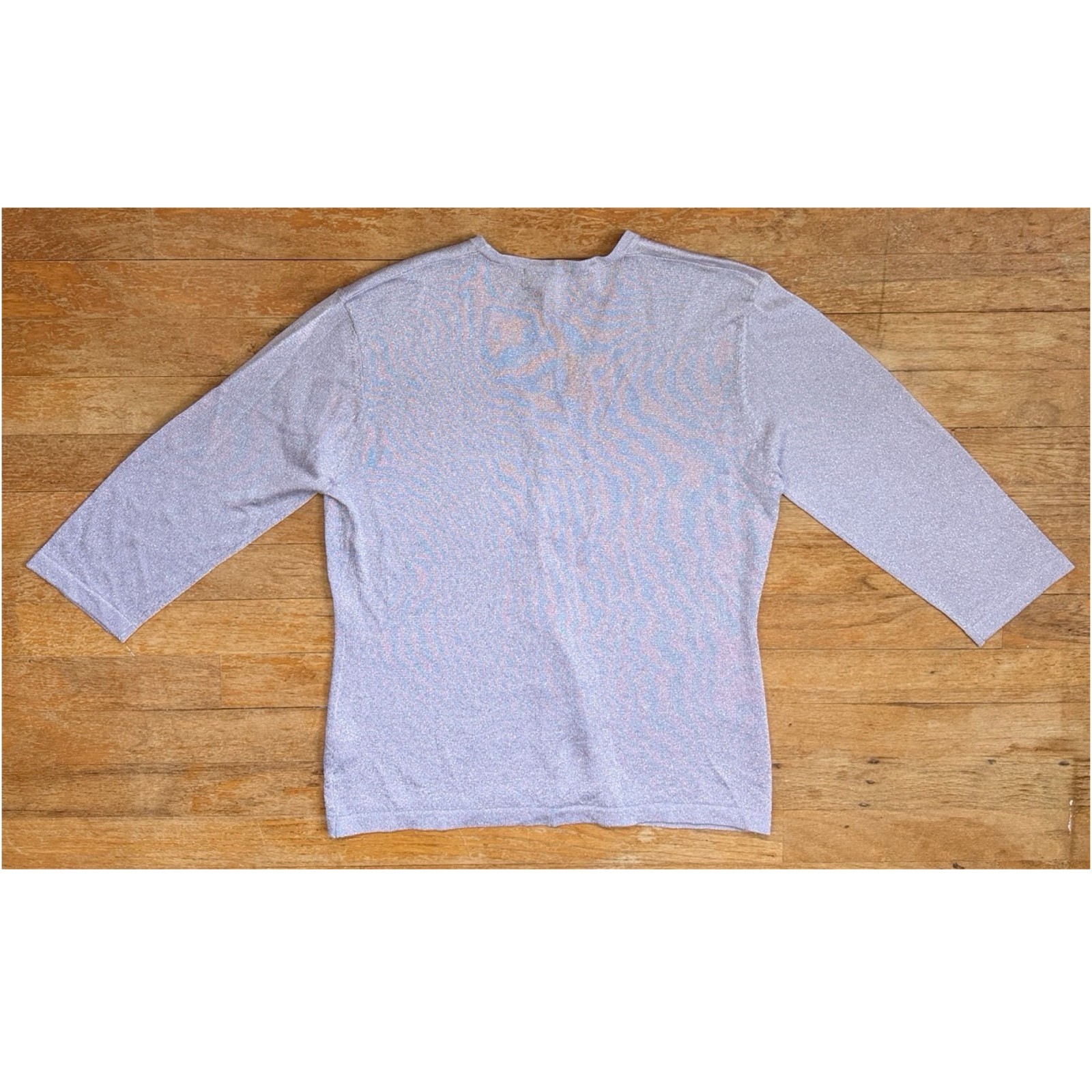 Vintage Lavender Metallic Silver Cardigan Size Medium Knit V-Neck 3/4 Sleeves