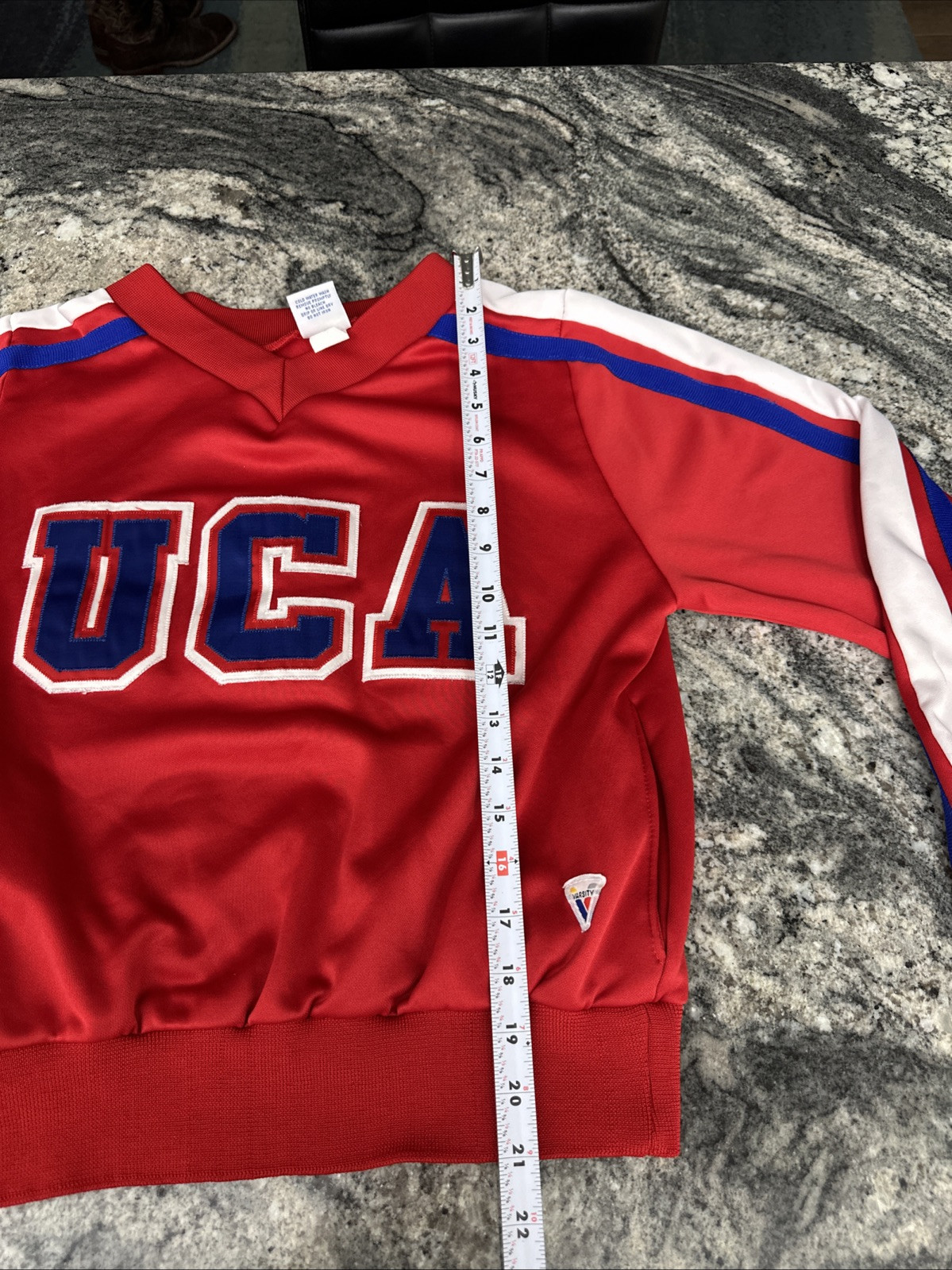 Vtg UCA Varsity Spirit Fashions Cheer Sweater Made in USA Logo Embroidery RED