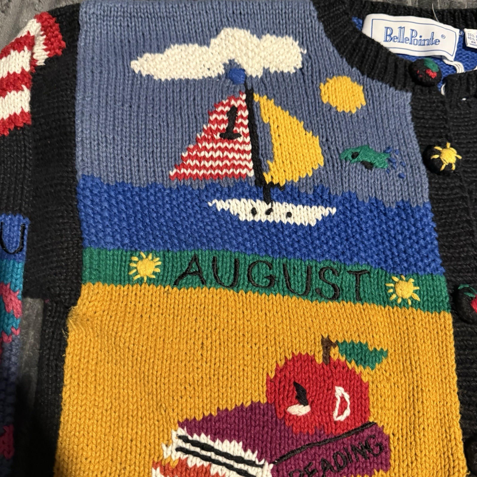 Belle Pointe Vintage Ugly Christmas Calendar Sweater Chunky Knit Teacher Core L