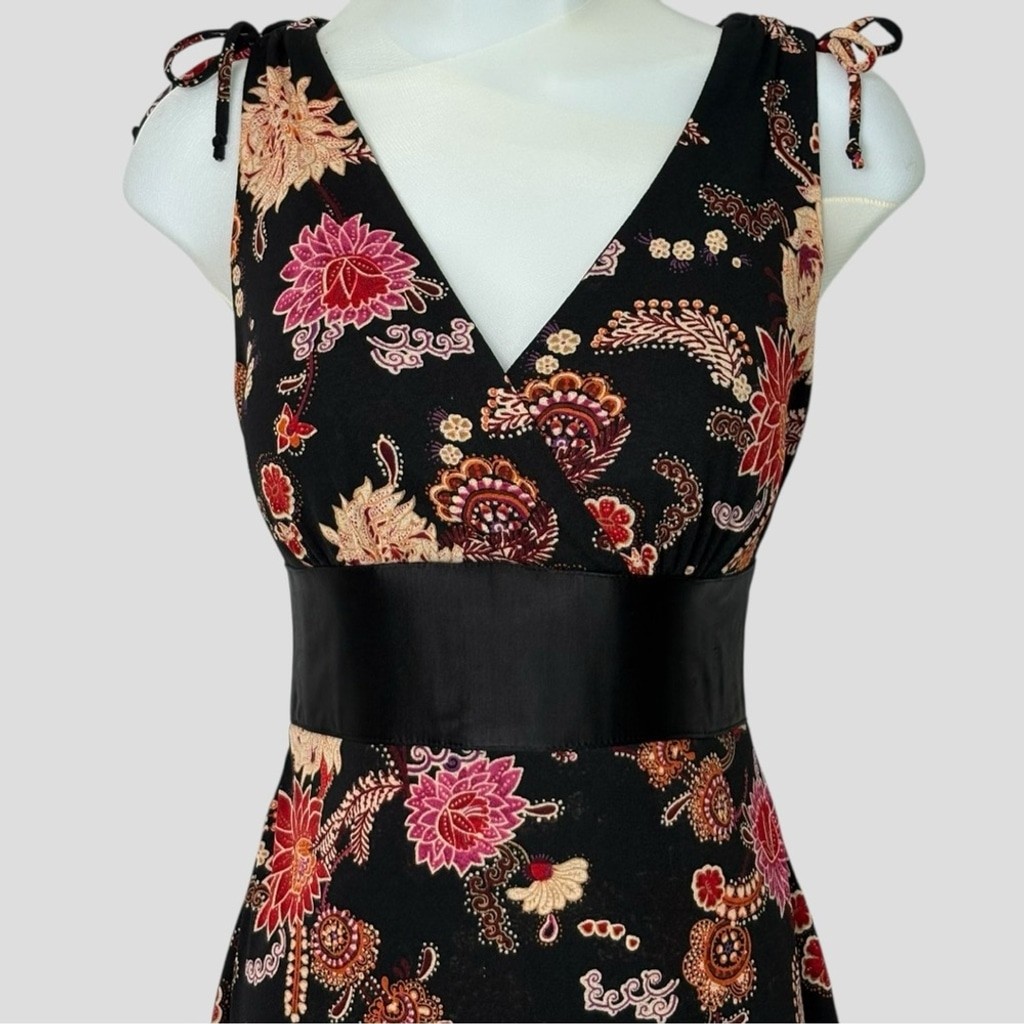 Ruby Rox Babydoll Black Floral Dress Medium Satin High Waist Lace-Up Y2K Fairy