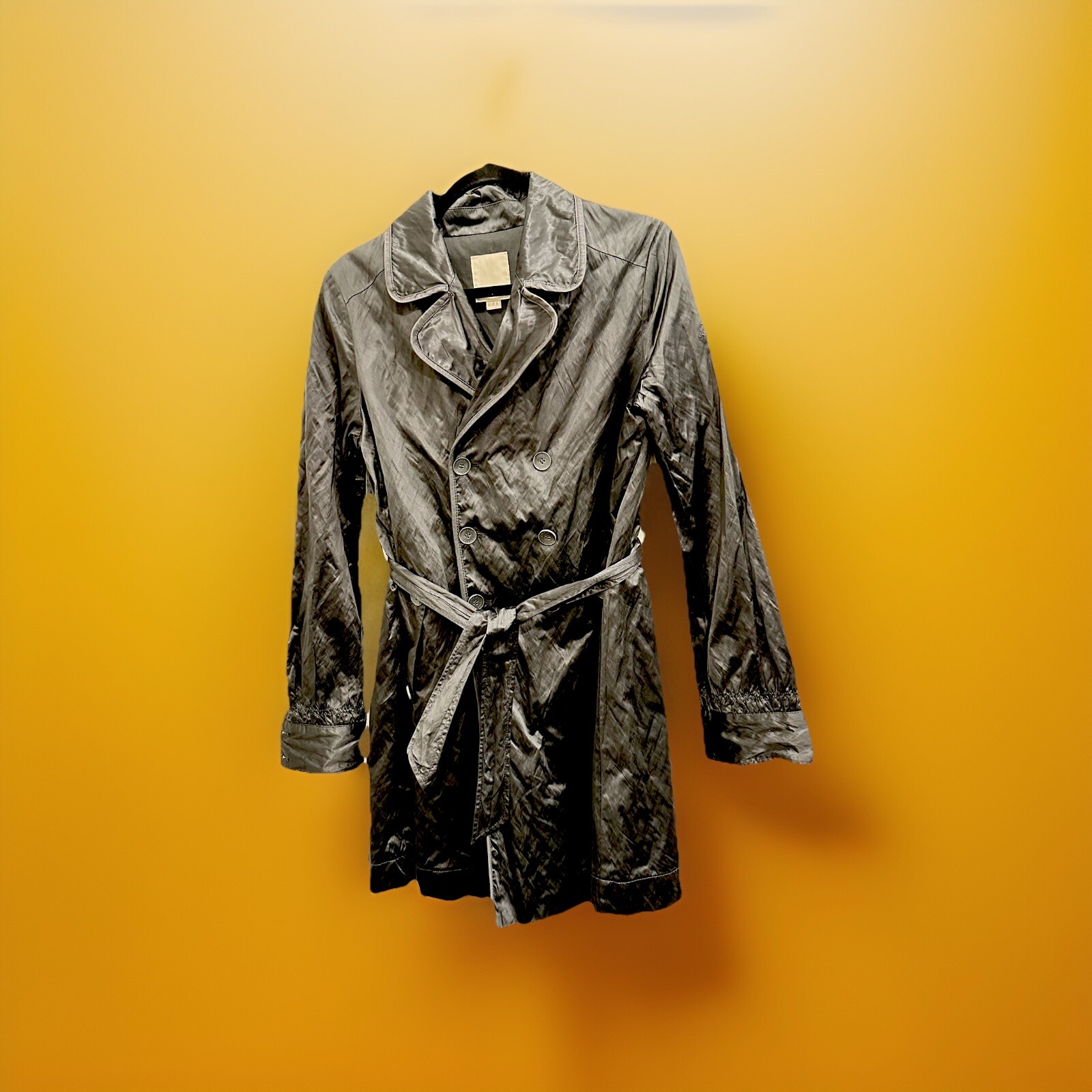 Diesel Authentic Vintage Shiny Metallic Wrinkled Short Trench Coat. All Cotton.