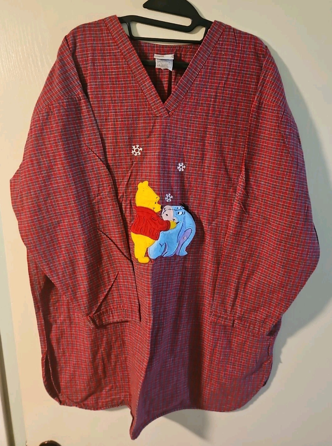 Disney Store Winnie the Pooh Nightshirt L/XL Red Plaid Eeyore Vintage Sleepwear