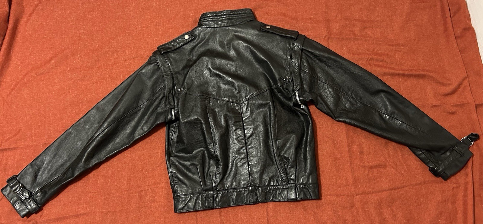 Vintage 80s Black Leather Jacket Small Detachable Sleeves Studs Punk Grunge Moto