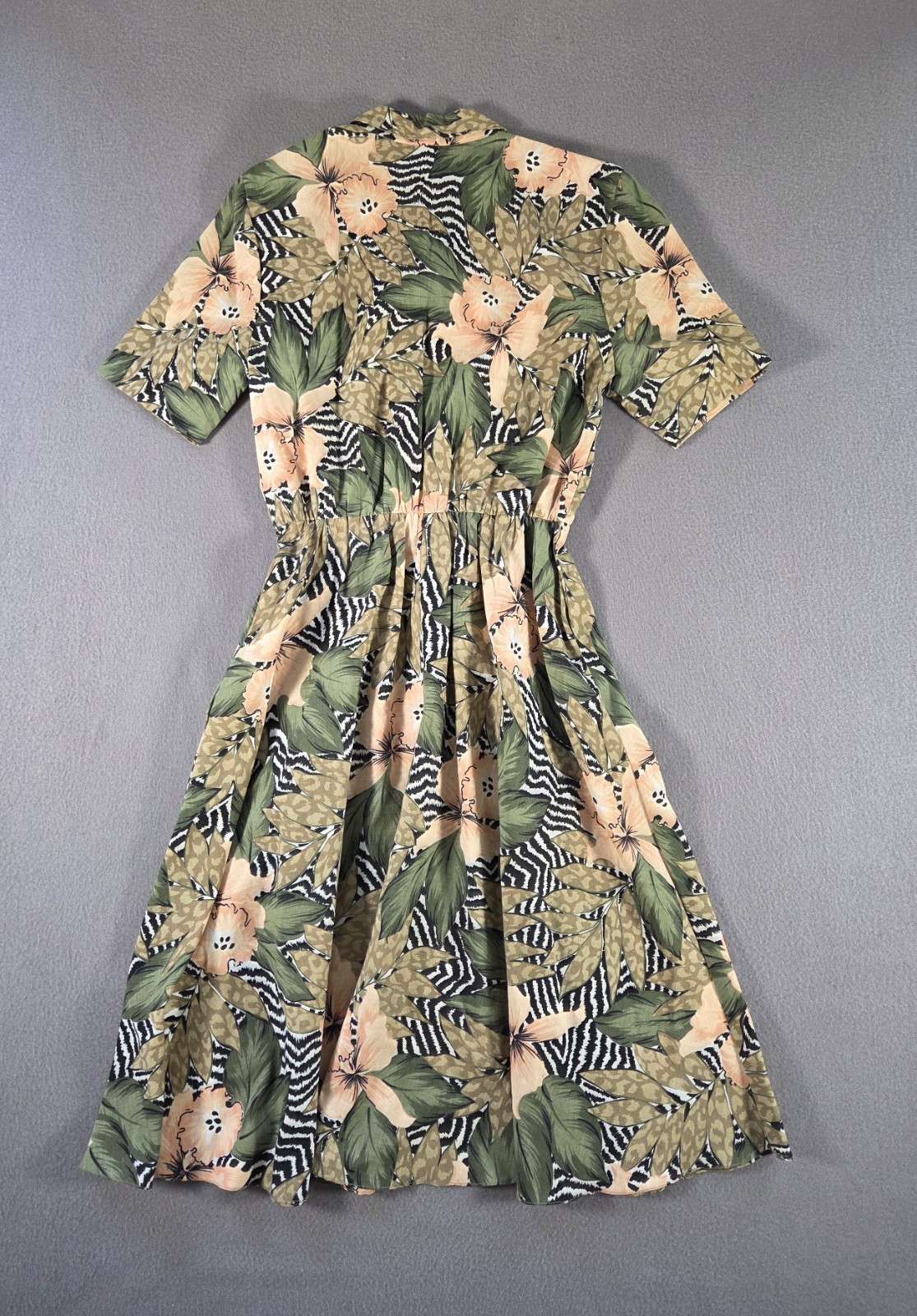 Vintage Tabby of California Dress Womens 6 Green Floral Safari Midi Flare 80s