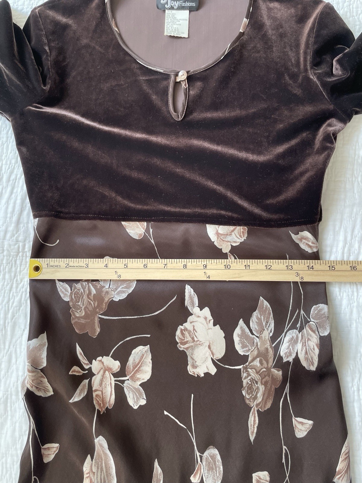Vintage S M Dress Maxi Velour Satin Rose Floral print 90s Brown VGUC