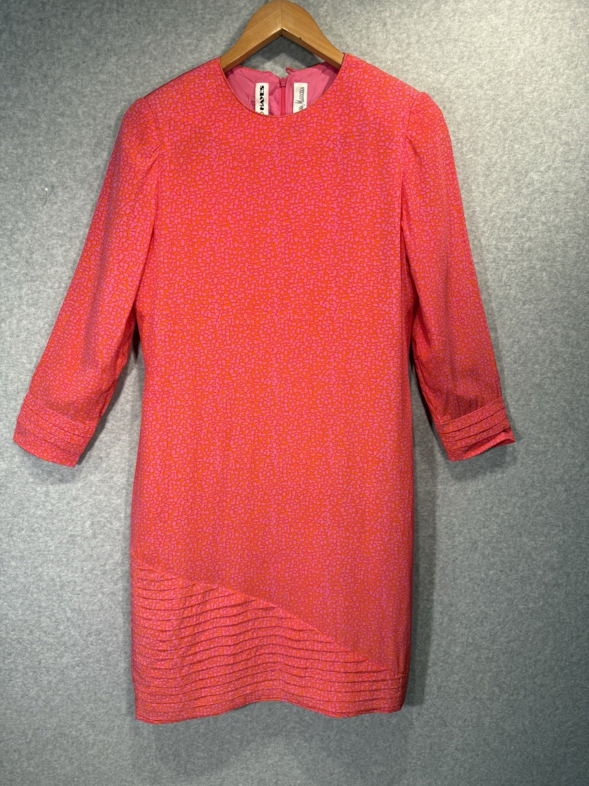 David Hayes Silk Nieman Marcus Hot pink & Orange Cheeta Sheath dress 90s sz 1