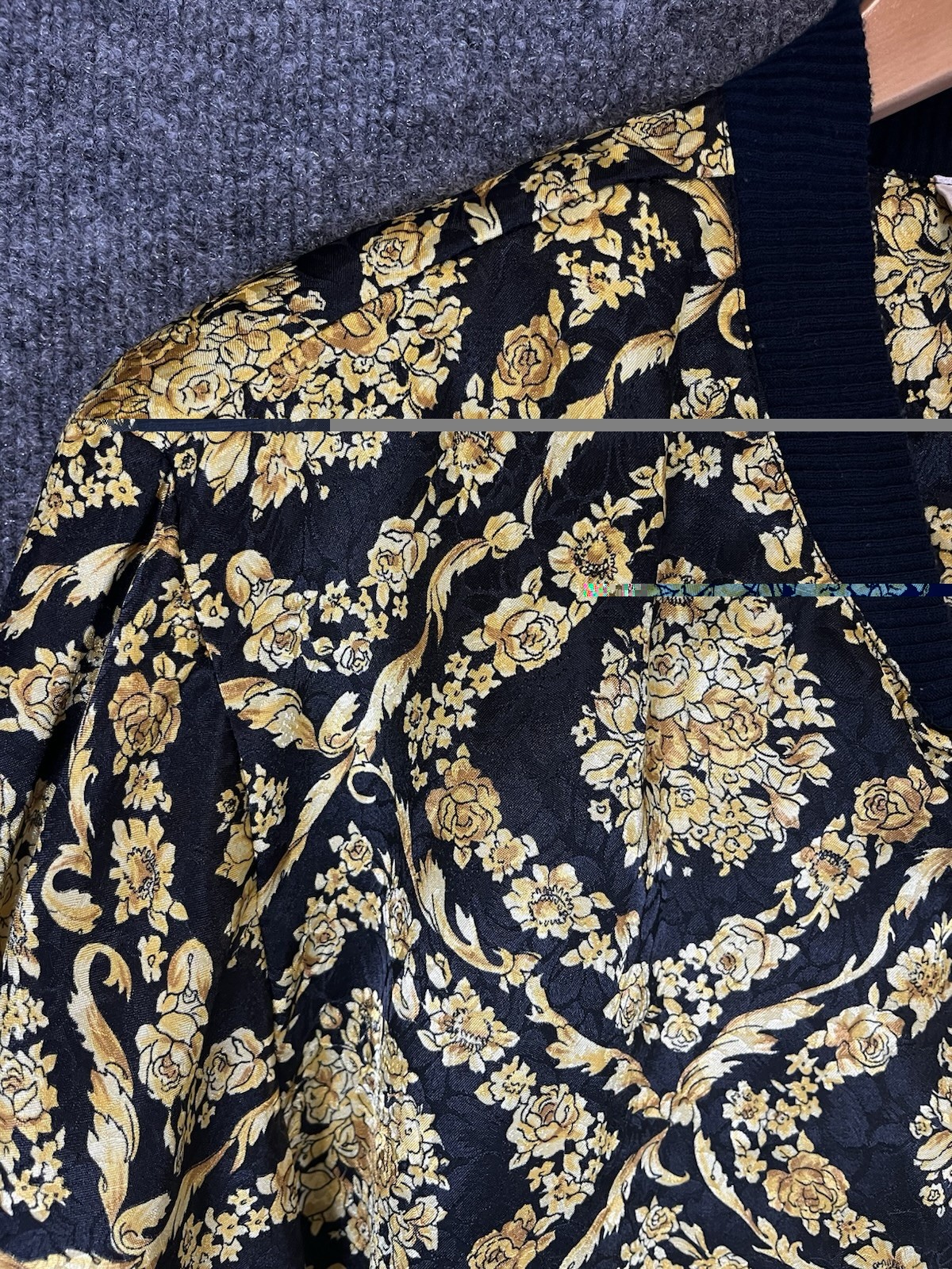 Vintage 80s 90s Papell Too Baroque Gold Floral Bomber Jacket Padded Shoulders
