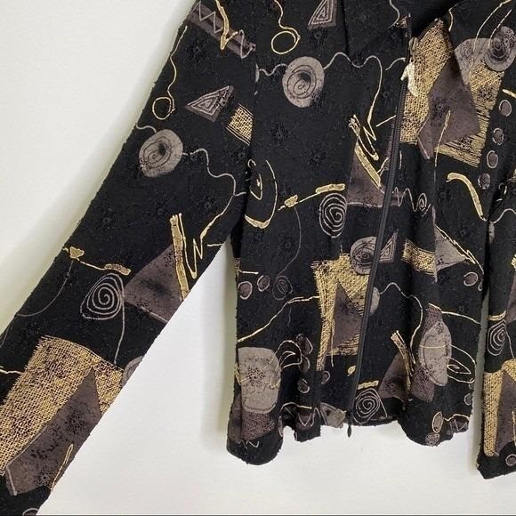 Vintage Abstract Geometric Zip Jacket Black Gold Rhinestone Shoe Pull Large