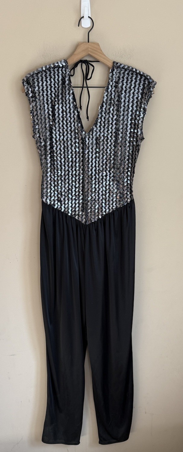 Vintage Disco Jumpsuit Glenrob 1970s 1980s Sequin Womens Size 8 10