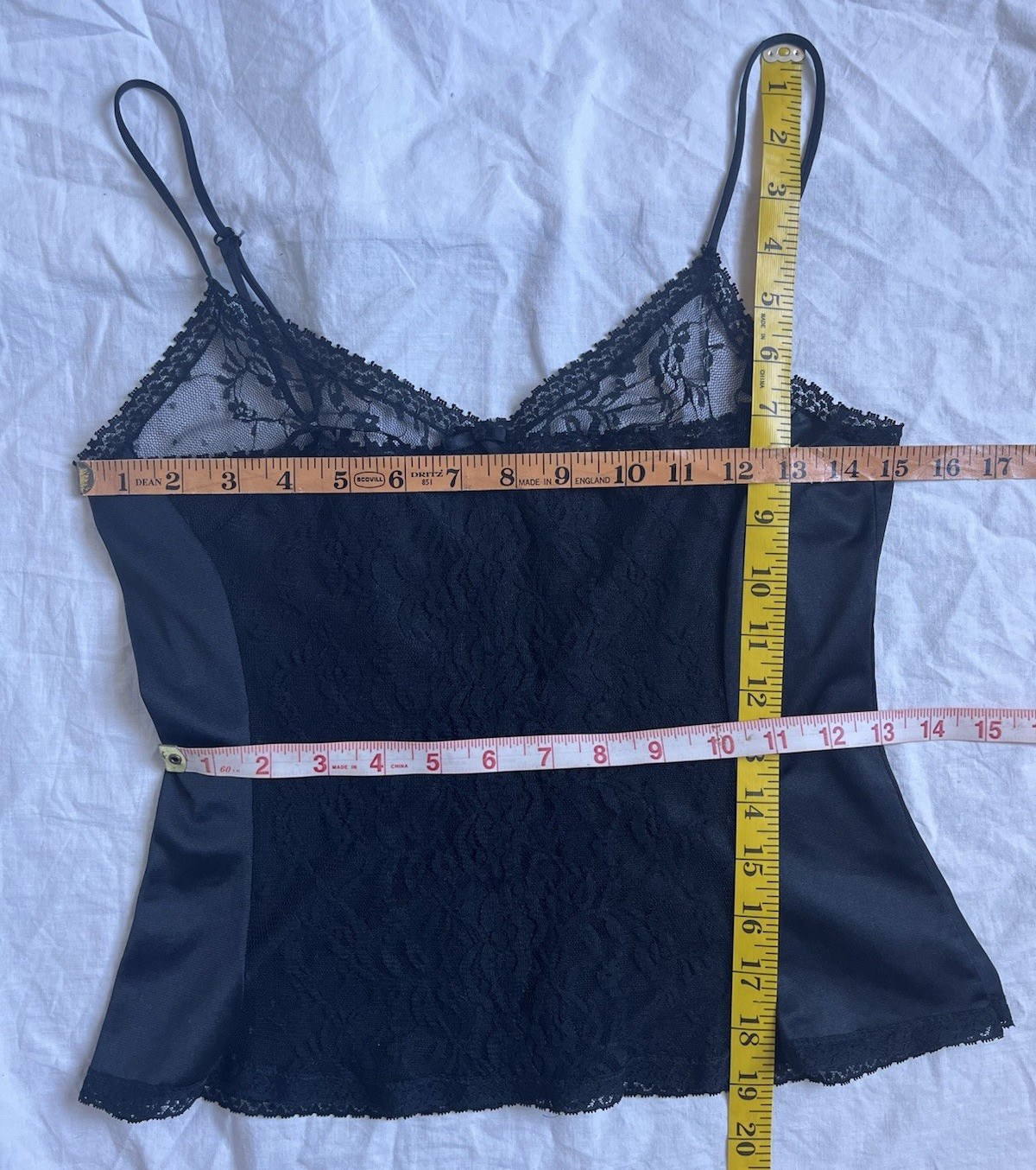 Vintage Lace Camisole Slip Top Black Sexy Evening Gothic Romantic 70s Lingerie M