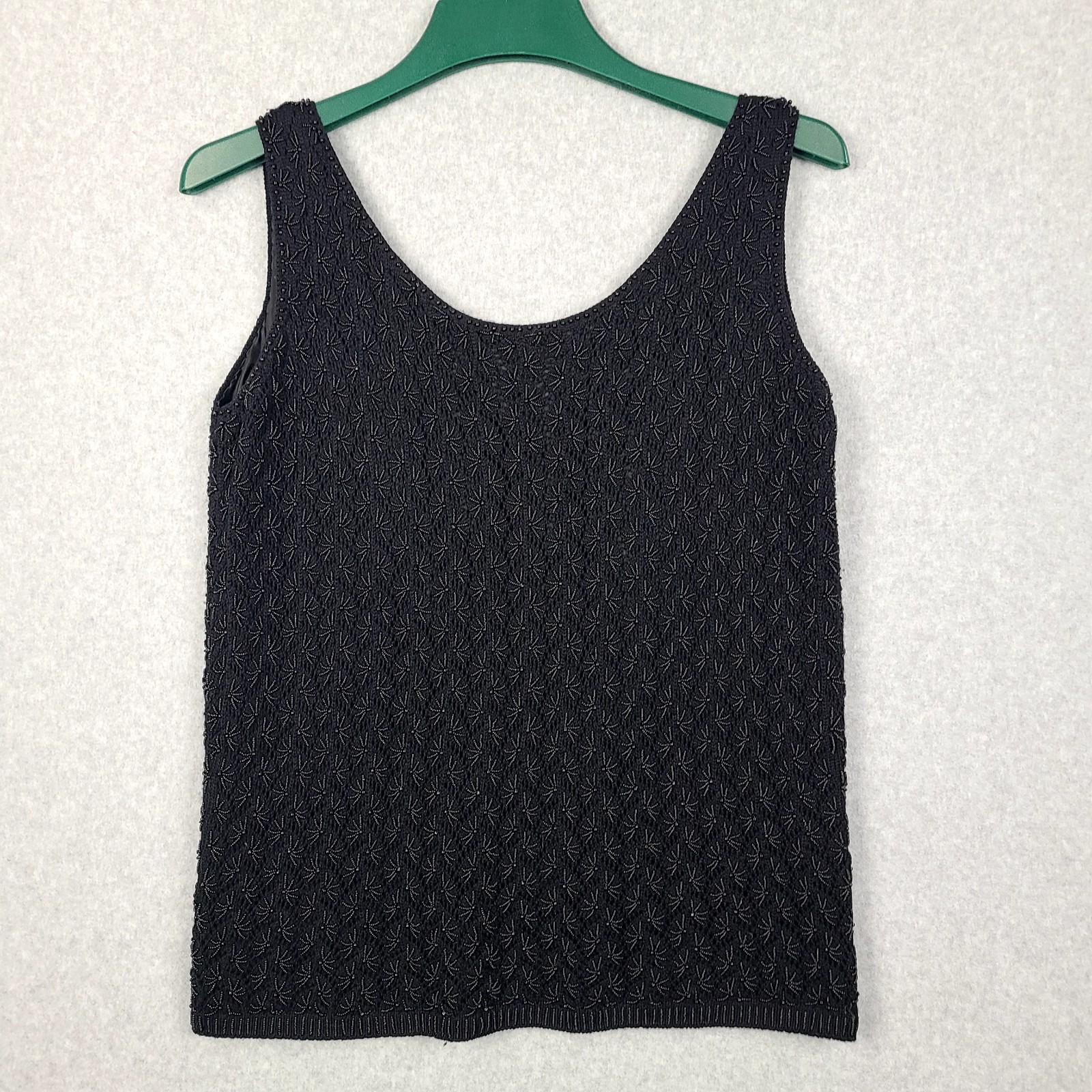 Vintage 1950s Cyn Les Hand Beaded Black Sequin Wool Tank Top Sweater Size 40″/L?