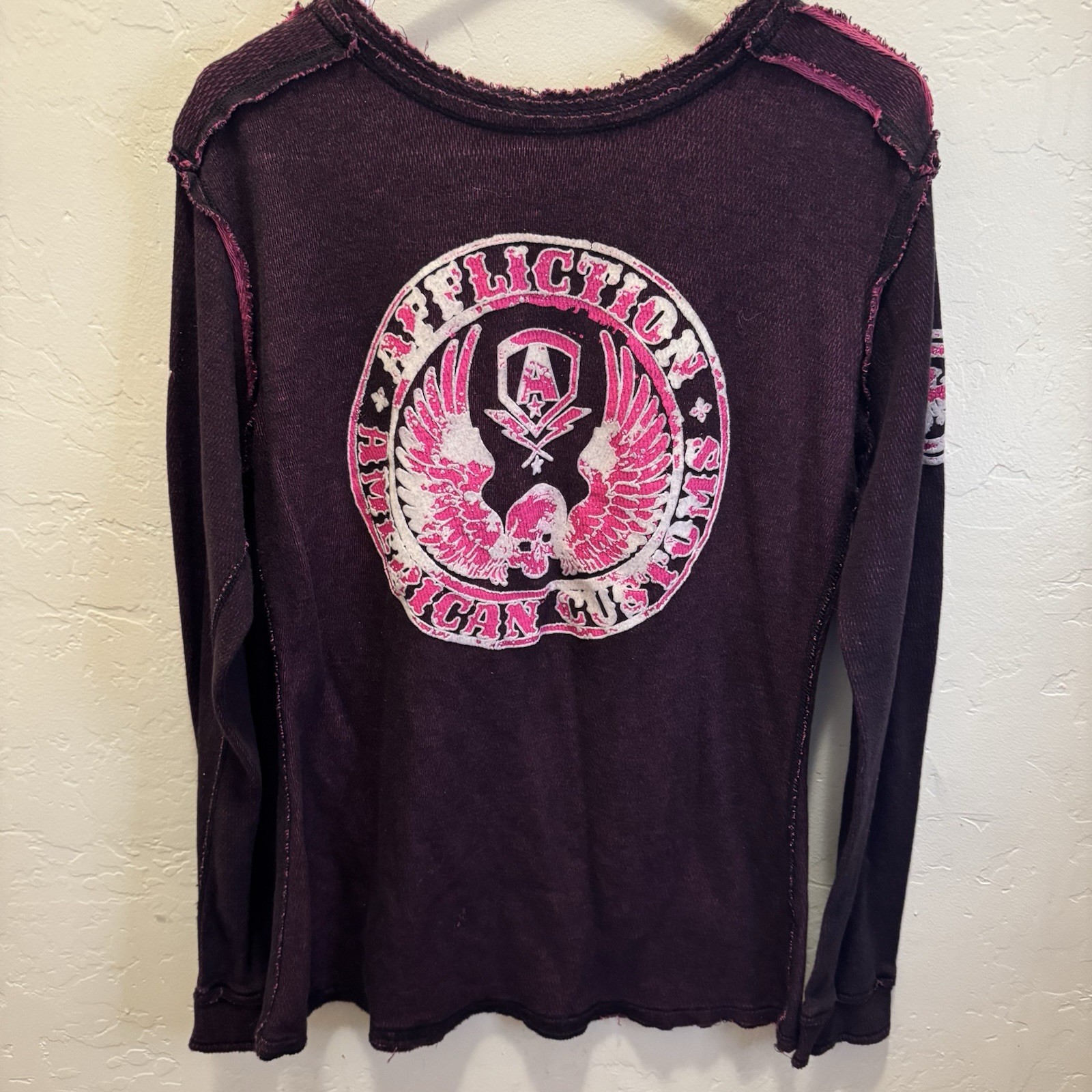 Affliction VTG Women Reversible Thermal Distressed Shirt Grunge Y2K M/L *READ*