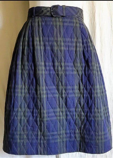 Vtg 60s Mod Bell Shaped Quilted All Cotton Skirt w Self Fabric Belt MS Pat CA XS