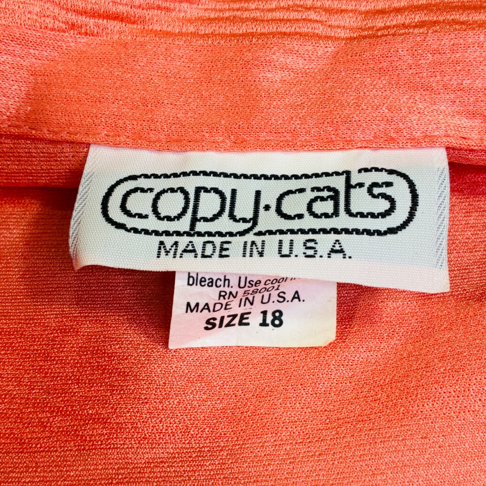 Vintage Copy Cats Coral Orange Striped Button Up Blouse Long Sleeve Size 18 USA