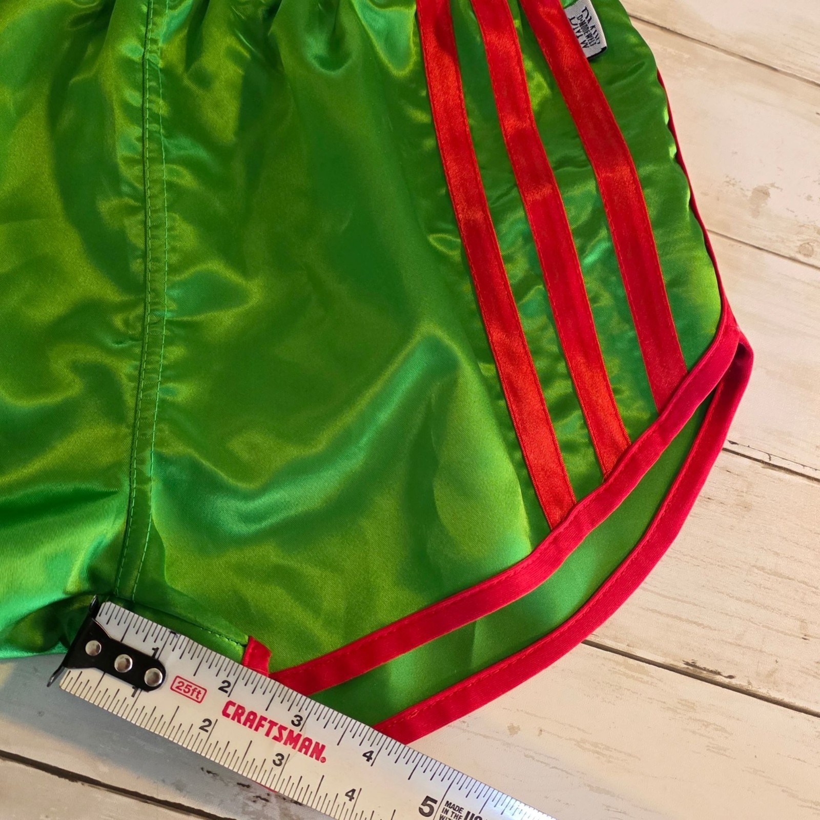 Vtg Glanz D Mode Welt Germany Satin Nylon Sprinter Shorts Green Red Striped S