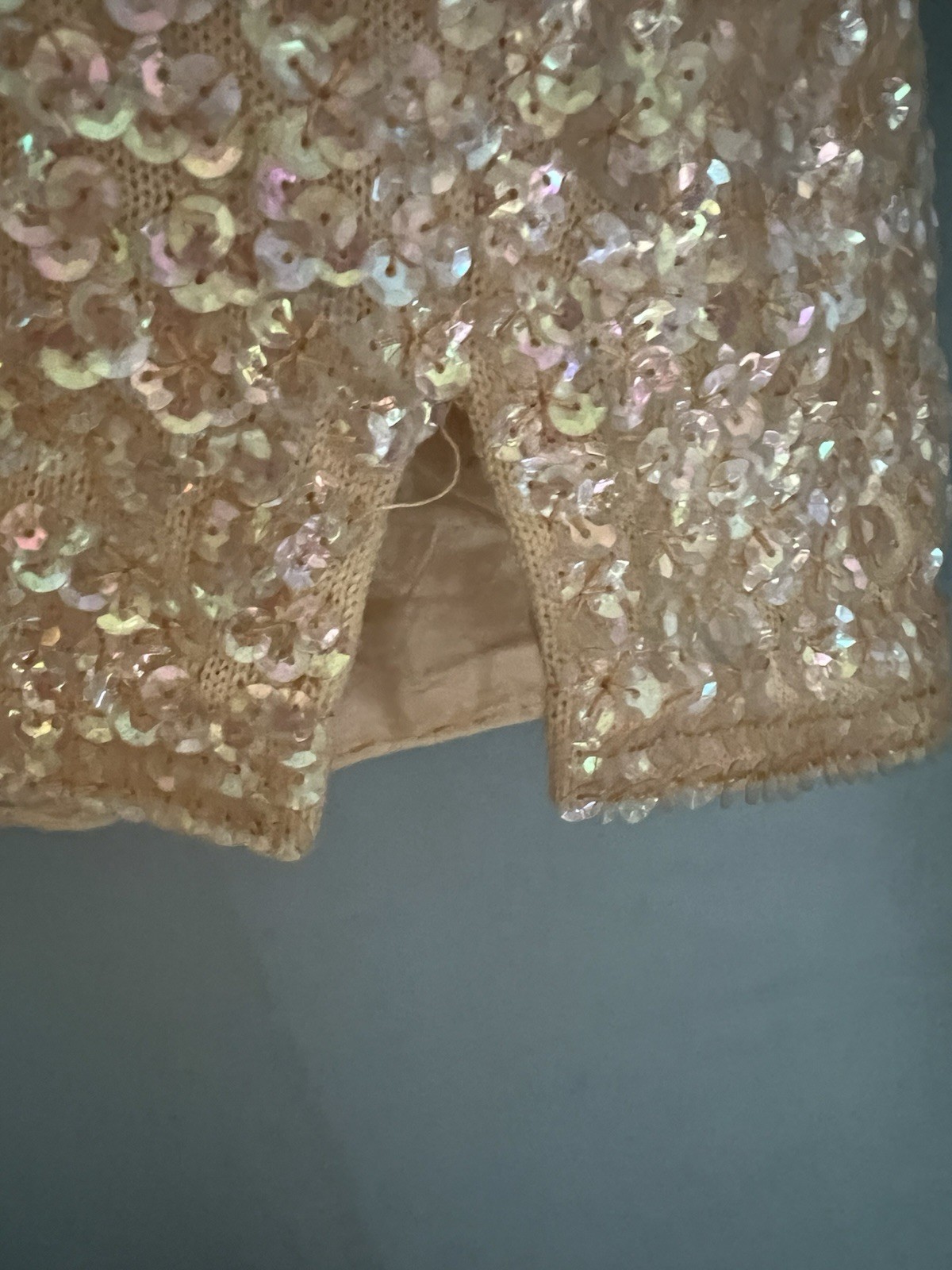 Vintage 60’s Valentina Ltd Beaded Sequin Shell Top Iridescent Cocktail Shimmer M