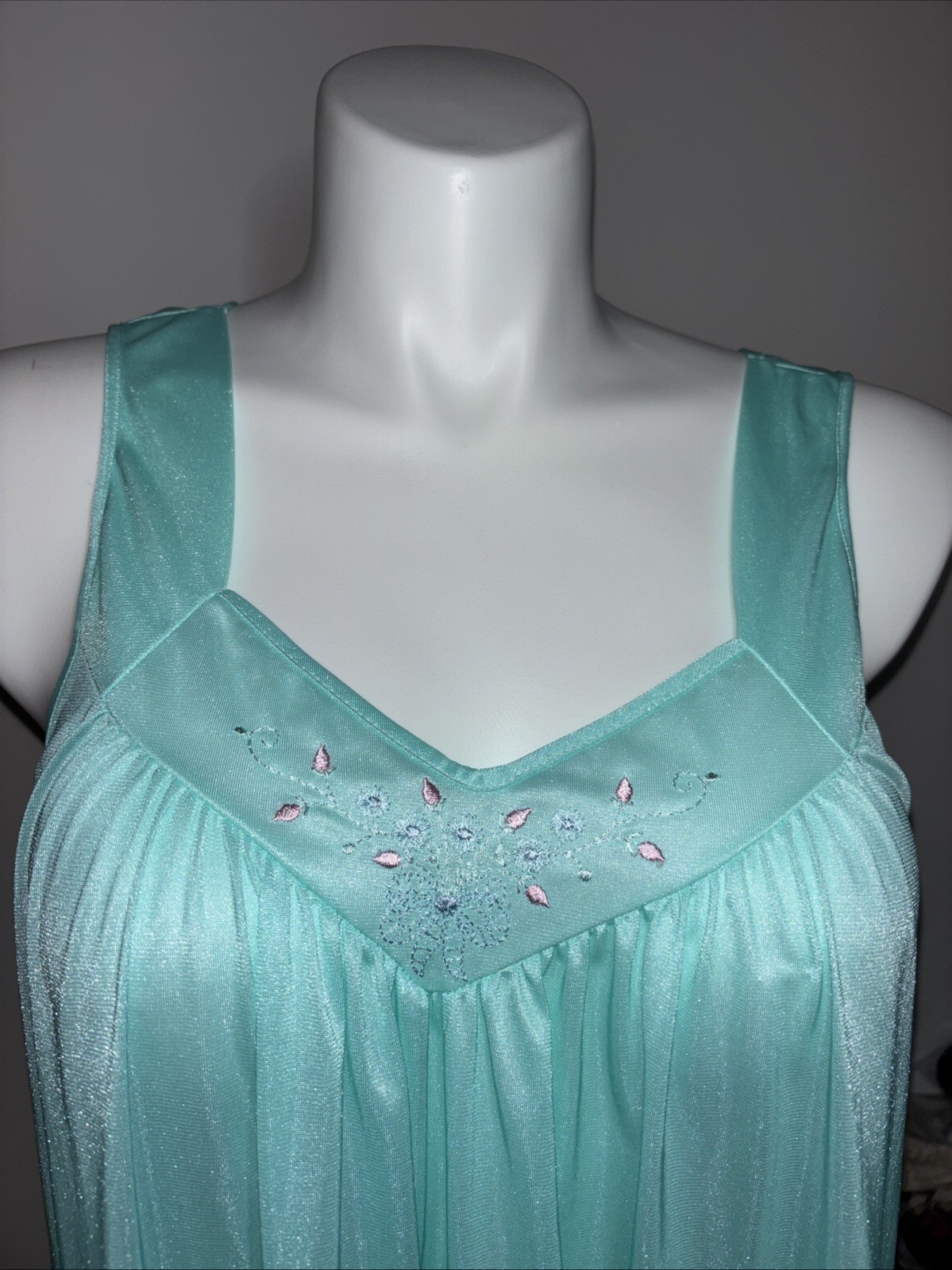 Vintage Just For Women Teal Nightgown Embroidered Long XL 1X