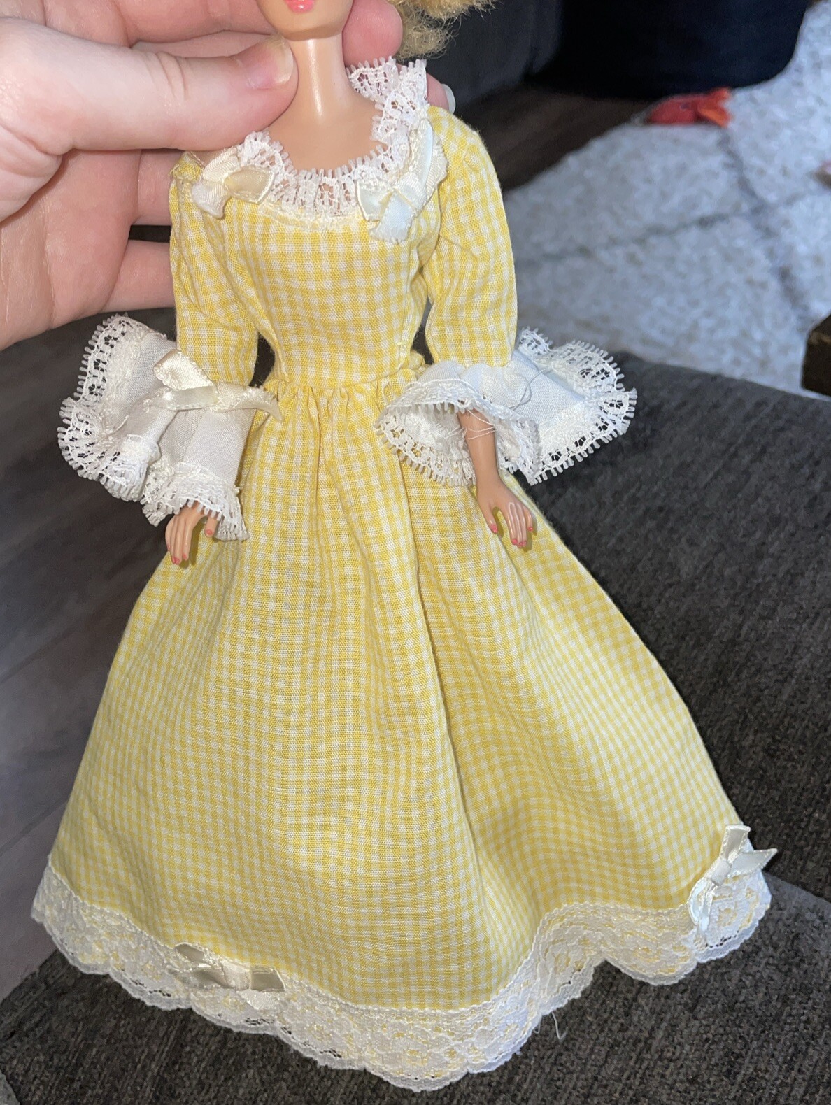 Vintage Homemade Yellow And White Check Gown