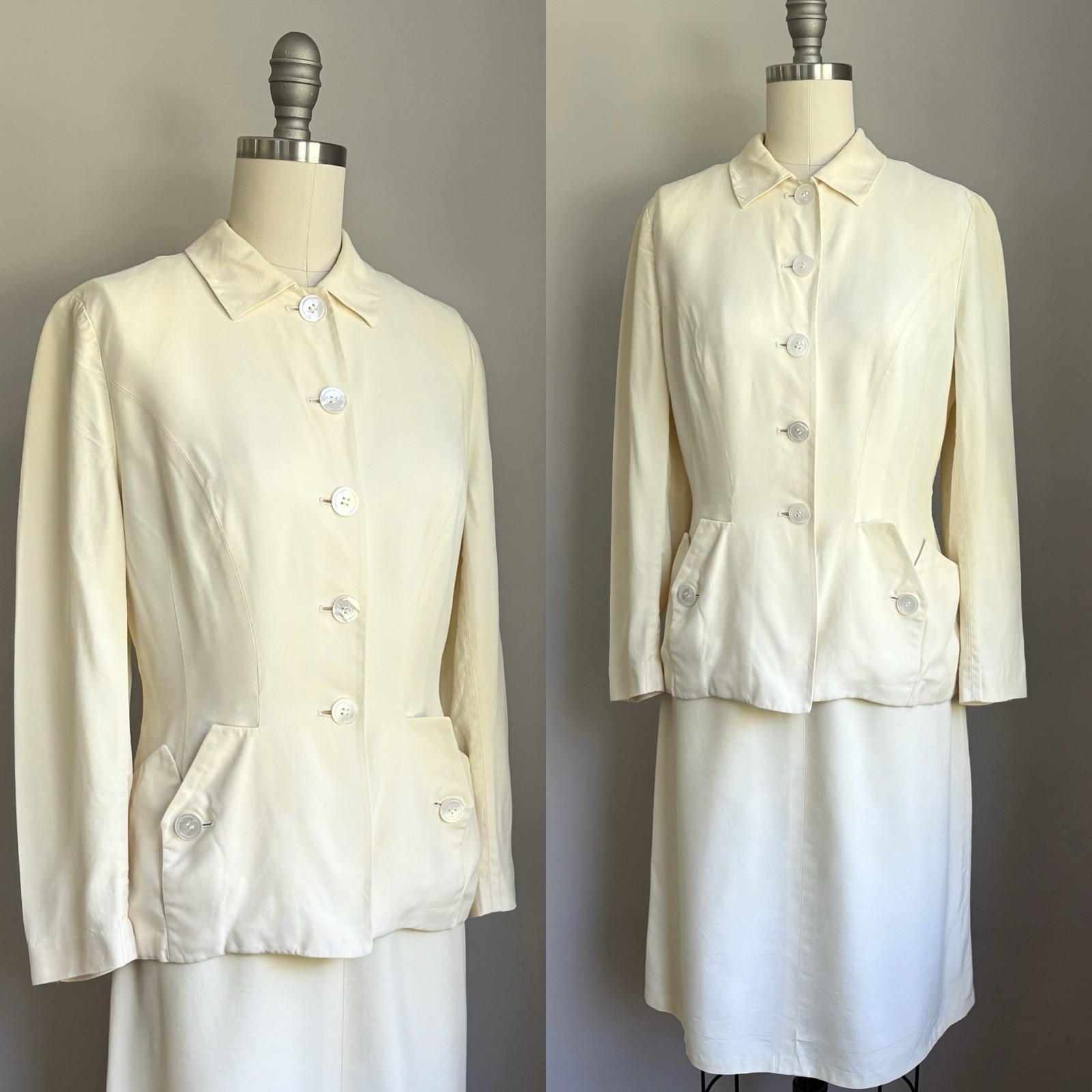 Chic Vintage Ladies 1940’s Off White Rayon Haymacher Suit XS/Small