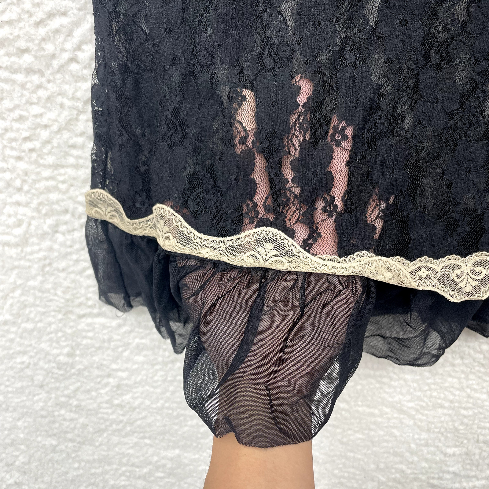 Y2K Vintage Babydoll Slip Dress Medium Black Lace Mesh Sheer Padded Cupped Sexy